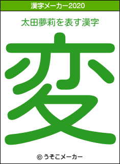 太田夢莉の2020年の漢字メーカー結果