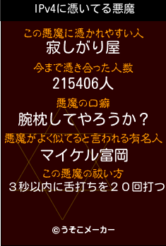 IPv4の悪魔祓いメーカー結果