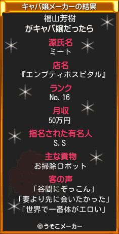 福山芳樹のキャバ嬢メーカー結果