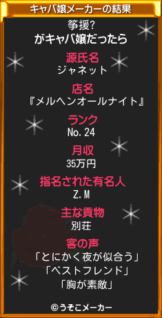 筝援?のキャバ嬢メーカー結果
