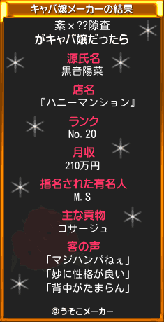 紊х??隙査のキャバ嬢メーカー結果