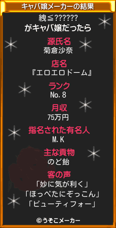 絏≦??????のキャバ嬢メーカー結果