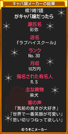 絛?綣?罎のキャバ嬢メーカー結果