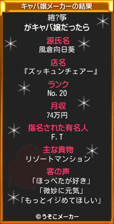 綣?筝のキャバ嬢メーカー結果