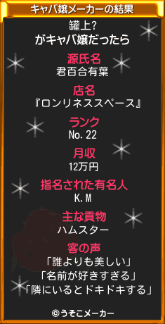 罐上?のキャバ嬢メーカー結果