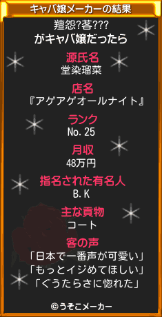 羶怨?茖???のキャバ嬢メーカー結果