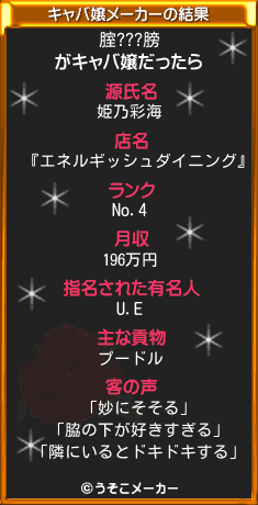 腟???膀のキャバ嬢メーカー結果