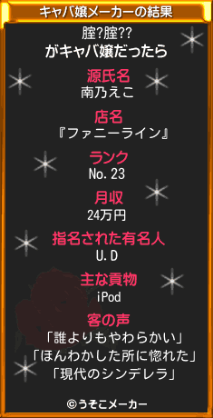 腟?腟??のキャバ嬢メーカー結果