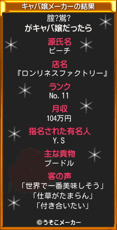 腟?鴬?のキャバ嬢メーカー結果