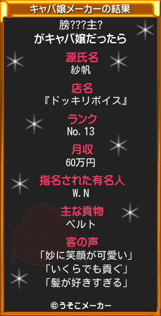 膀???主?のキャバ嬢メーカー結果