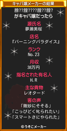 膀??腟????腟??腟?のキャバ嬢メーカー結果