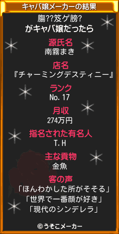 膓??笈ゲ膀?のキャバ嬢メーカー結果