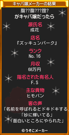 膓??膓???腟?のキャバ嬢メーカー結果