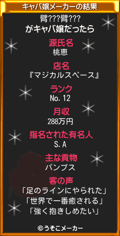 臂???臂???のキャバ嬢メーカー結果