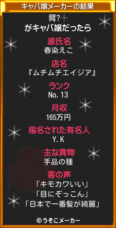臂?┼のキャバ嬢メーカー結果