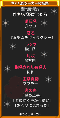 臂?膺?強?のキャバ嬢メーカー結果