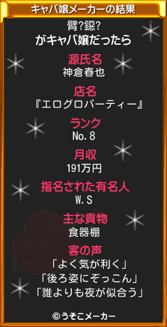 臂?鐚?のキャバ嬢メーカー結果