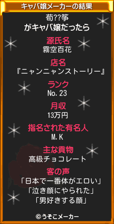 荀??筝のキャバ嬢メーカー結果