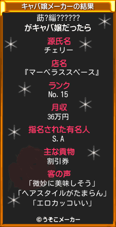 莇?緇??????のキャバ嬢メーカー結果