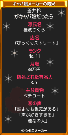 蒼井怜のキャバ嬢メーカー結果