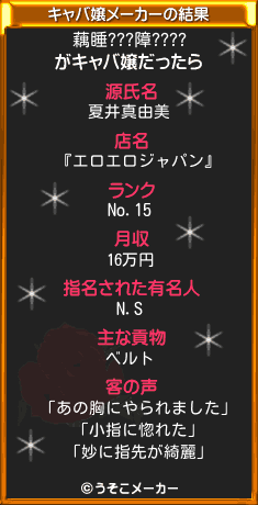 藕睡???障????のキャバ嬢メーカー結果