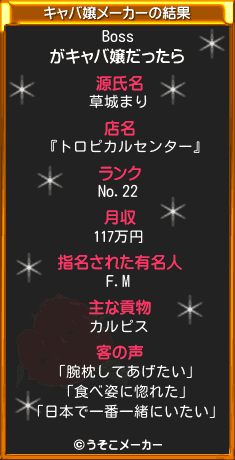 Bossのキャバ嬢メーカー結果