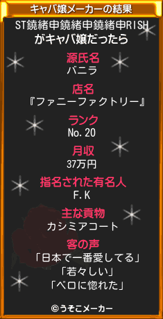 ST鐃緒申鐃緒申鐃緒申RISHのキャバ嬢メーカー結果
