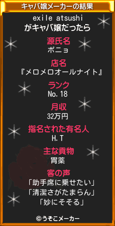 exile atsushiのキャバ嬢メーカー結果