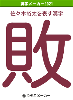 佐々木裕太の2021年の漢字メーカー結果