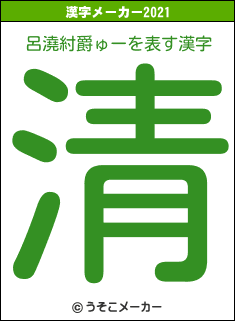 呂澆紂爵ゅーの2021年の漢字メーカー結果