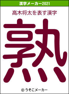 高木将太の2021年の漢字メーカー結果