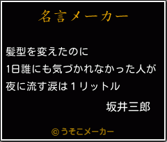 坂井三郎の名言 髪型を変えたのに 1日誰にも気づかれなかった人が 夜に流す涙は１リットル