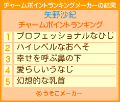 矢野沙紀のチャームポイントランキングメーカー結果