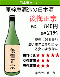 原幹恵酒造の日本酒 後悔正宗